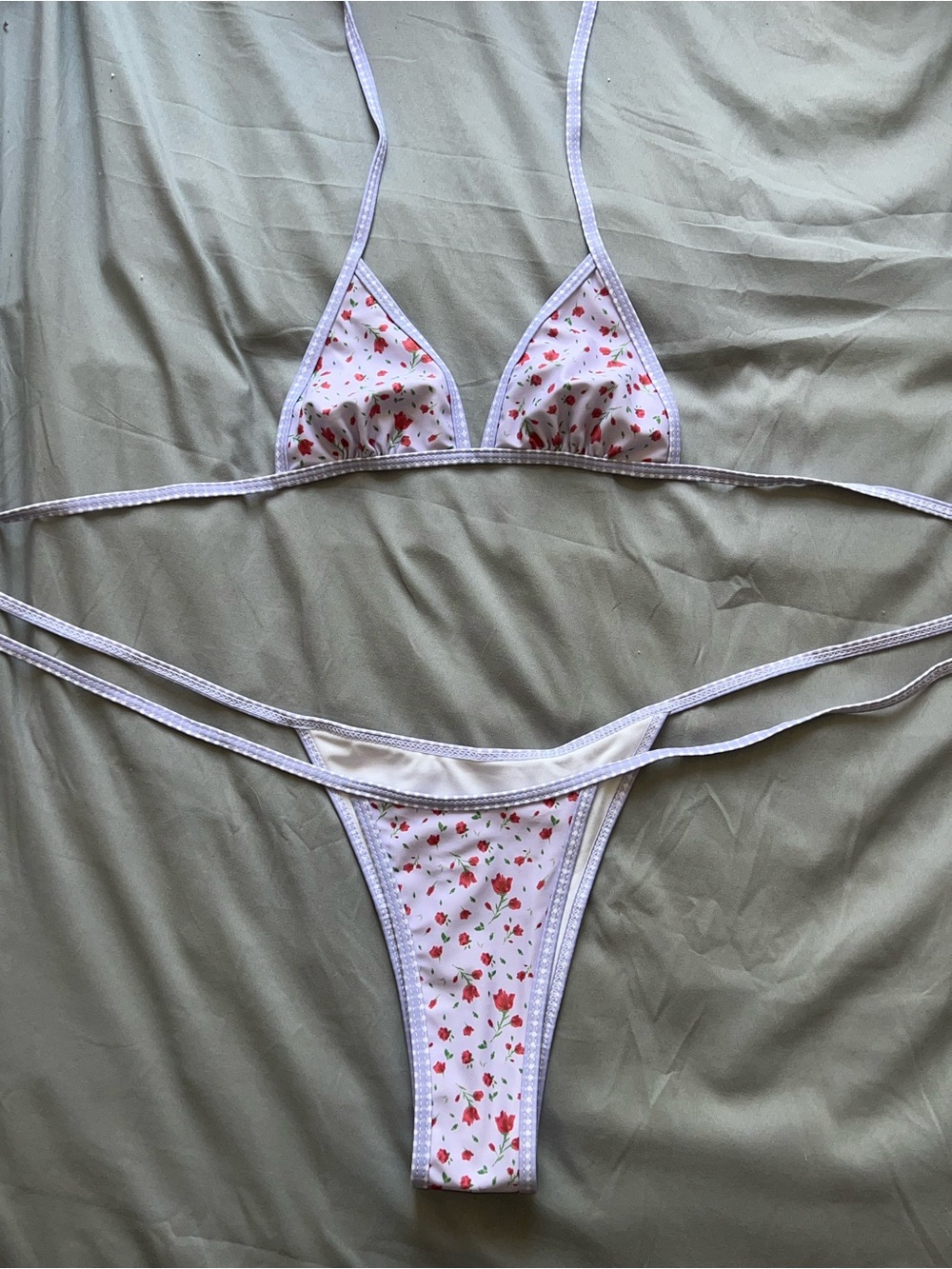 White Floral Micro Bikini Set